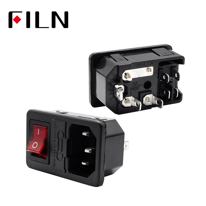 10a 250 vac 3- stifts iec 320 c14 inloppskontaktuttag eluttag med röd lampa vippomkopplare 10a säkringshållaruttag hankontakt