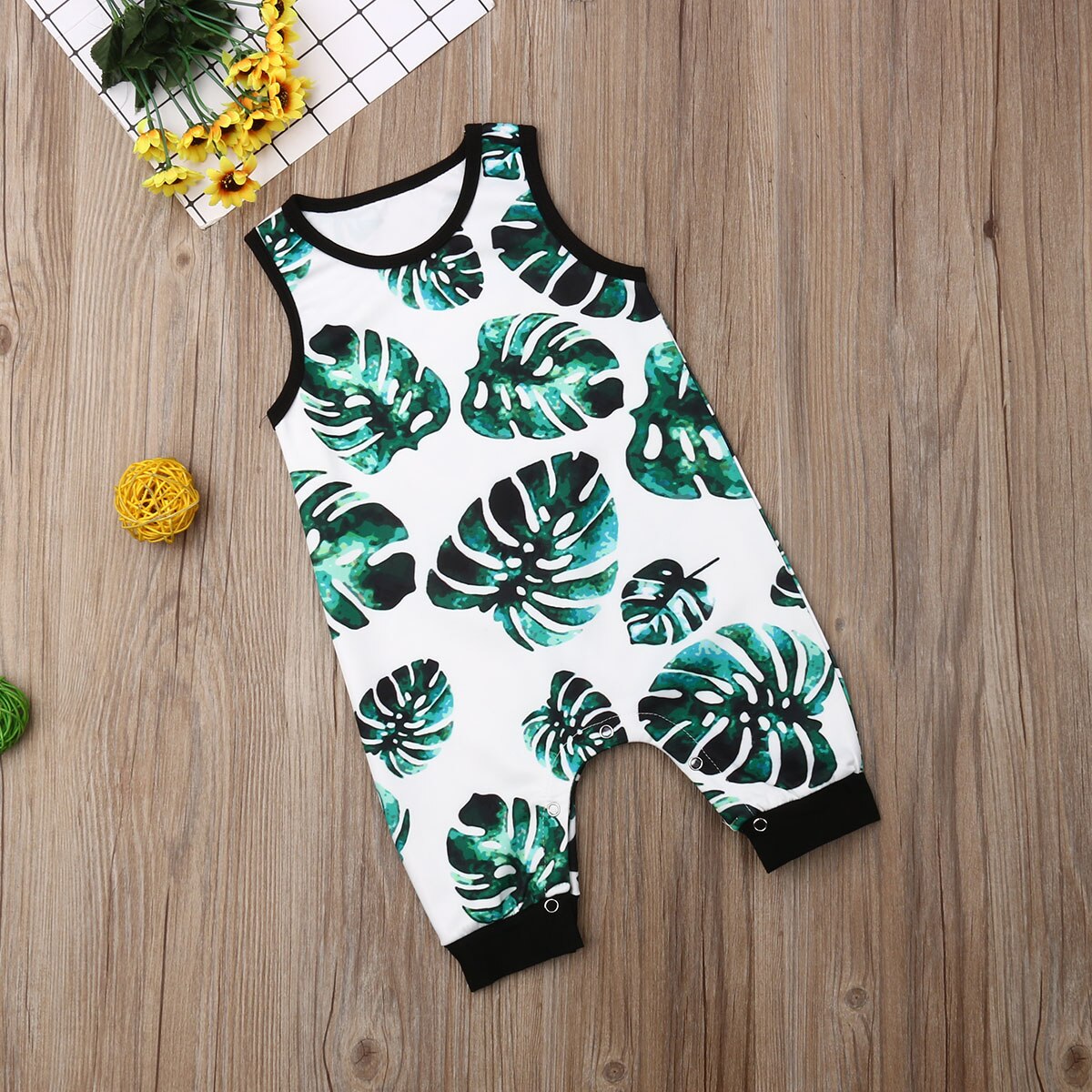 0-24 m verão bebê recém-nascido infantil meninas do menino macacão sem mangas folha de palmeira playsuit macacão