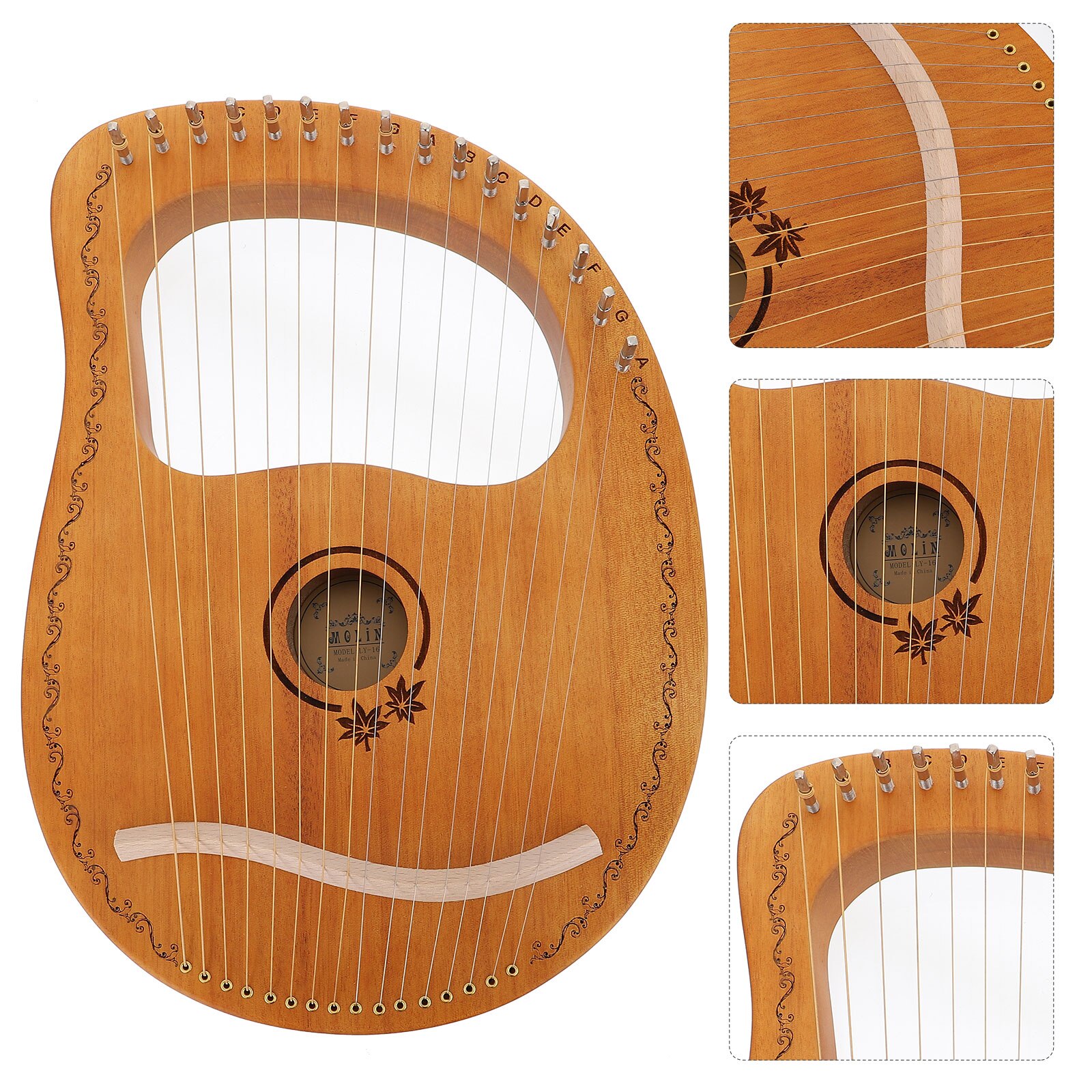 1 Set Wooden Harp Orchestral String Instrument Portable Solidwood 16 String Harp