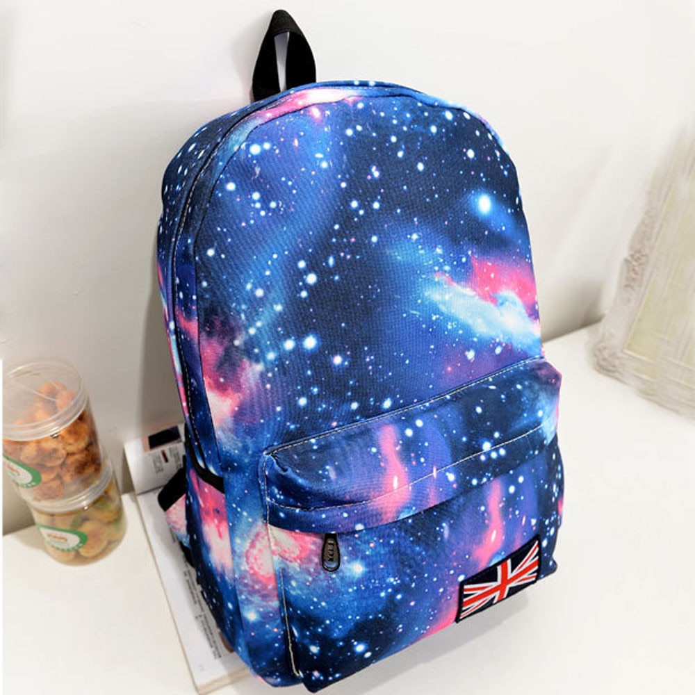 Multicolor Women Canvas Backpack Stylish Galaxy Star Universe Space Backpack School Backbag Mochila Feminina #YJ: Blue 