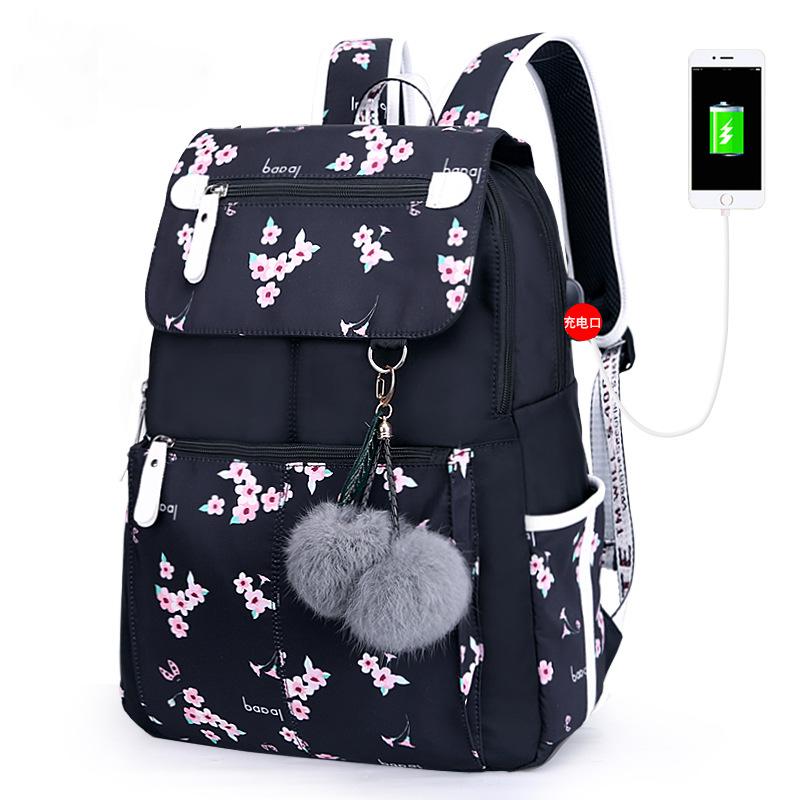 Casual Vrouwelijke Rugzak Mode Vrouwen Rugzak Bloem Schooltassen Voor Tienermeisjes Waterdichte School Rugzak: Flower black