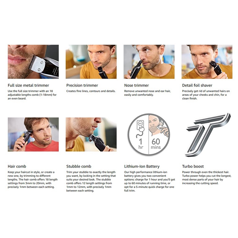 All-in-one Grooming Kit Beard & Hair Trimmer For Men Electric Hair Clipper Washable Face Head Body Shaver 18 Length Settings