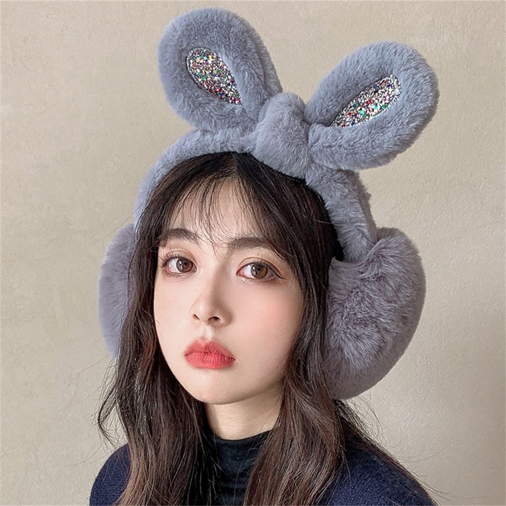 Women Lovely Ear Muffs Ear Warmer Cute Rabbit Ear Winter Headband Sequins Thermal Plush Lovely Ear Muffs