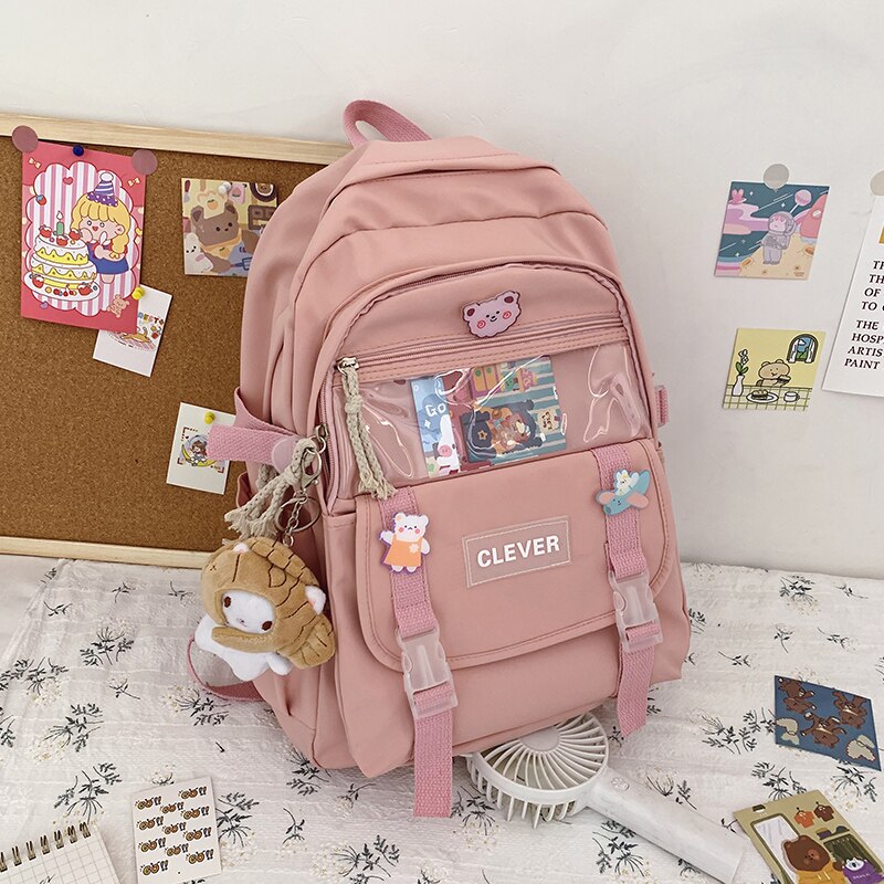 DCIMOR Neue Wasserdichte Nylon Frauen Rucksack Weibliche Multi-tasche Reisetasche transparent Tasche Schul Kawaii Mädchen der Mochila: rosa / nur backpack