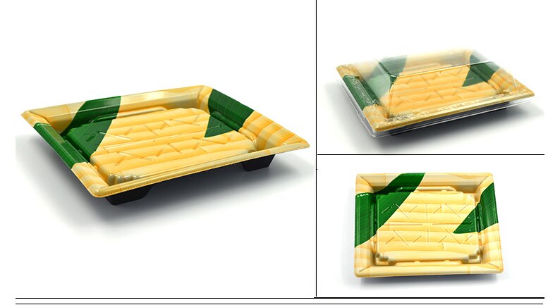 Einweg Sushi Container Kunststoff Tablett mit Deckel Sushi Box Verpackung Nehmen Out Box Container.: Green and yellow