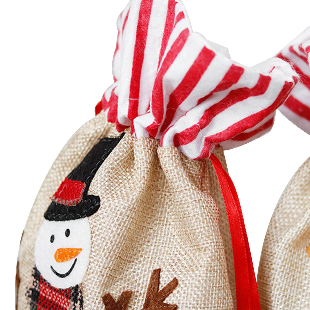 Xmas Candy Bag Santas/Elk/Snowman Striped Print Storage Bag Souvenir Bag for Candy Snacks Christmas Decorations Christmas