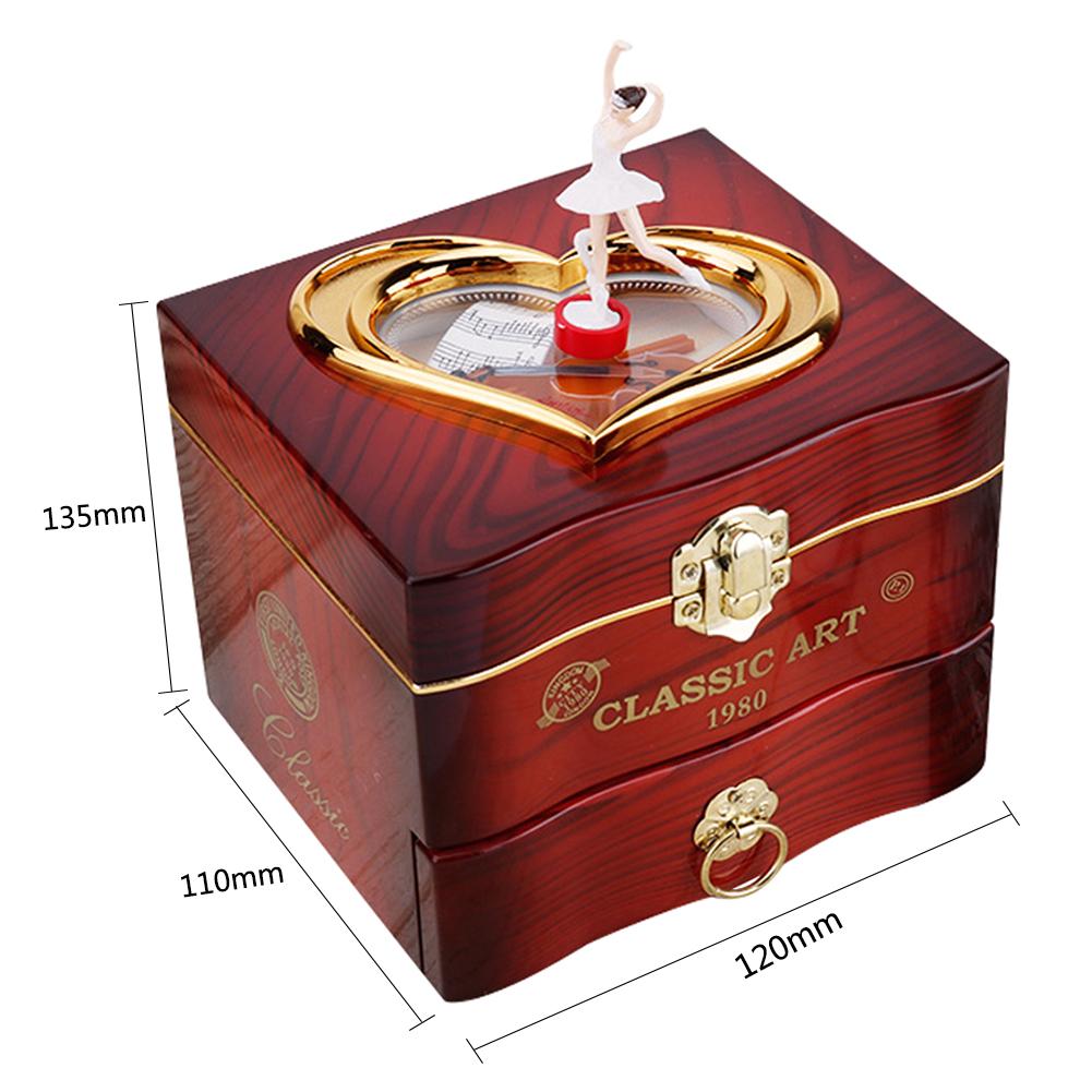 Classic Rotating Dancer Ballerina Piano Music Box Clockwork Plastic Jewelry Box Girls Hand Crank Music Mechanism: Burgundy