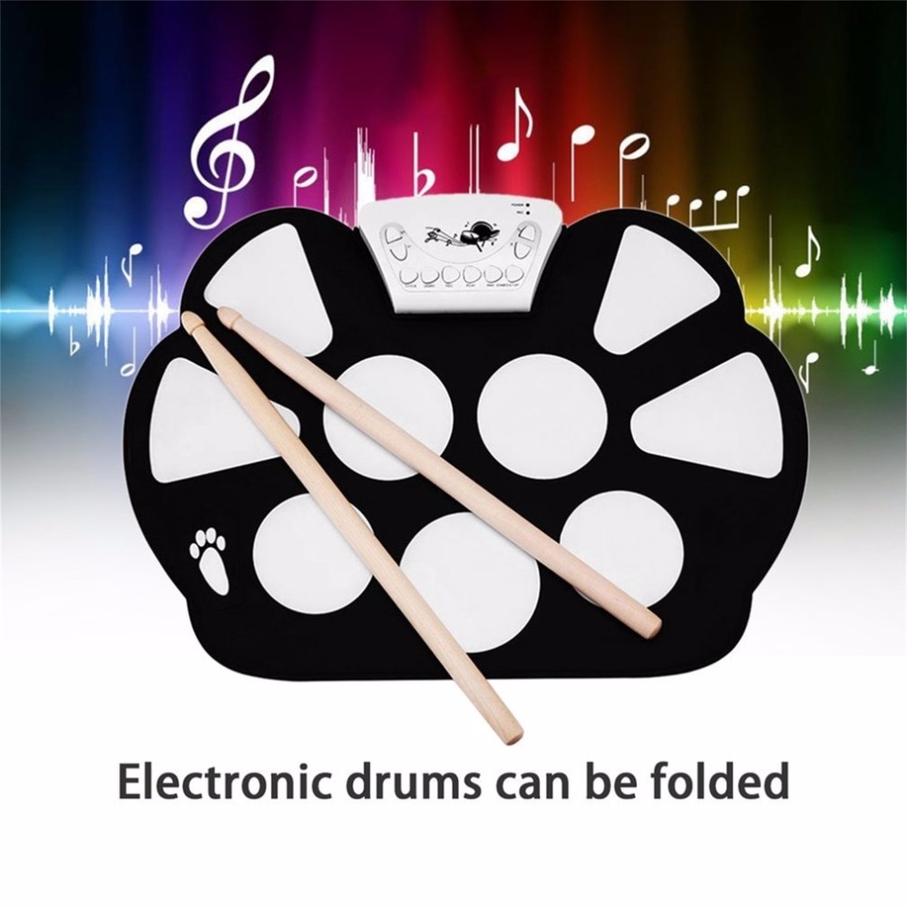 Roll up Drum Pad Kit Silicon Foldable with Stick Portable Drum Electronic Drum USB Drum
