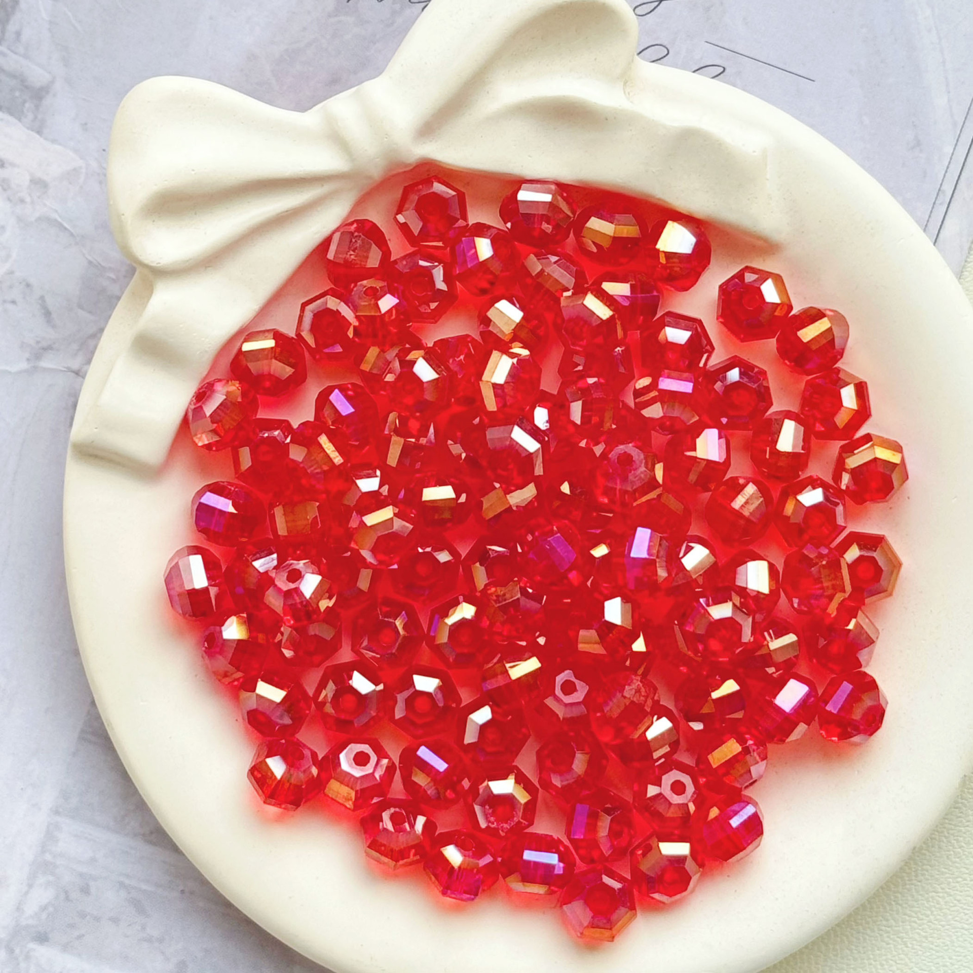 20 piezas cuentas de cristal redondas de Austria de 8mm, cuentas de vidrio facetadas de Color AB, cuentas espaciadoras sueltas para fabricación de joyería, collar de pulsera DIY: Rojo
