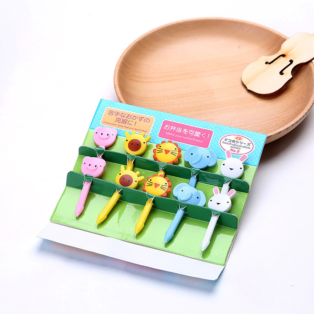 10pcs Cute Cartoon Fruit Fork Set Twisted Party Buffet Fruit Desserts Food Cocktail Sandwich Fork Stick For Home Party Supplies