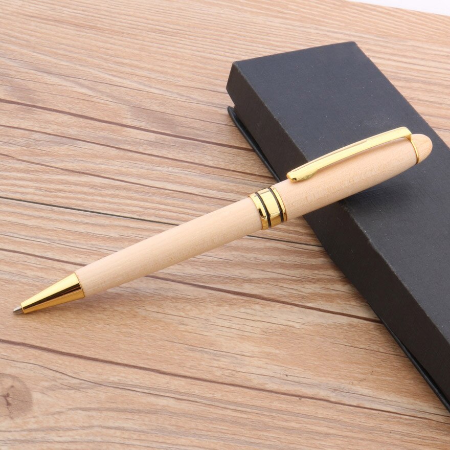 Witte Houten PEN Twist Gouden ZILVEREN Trim Balpen