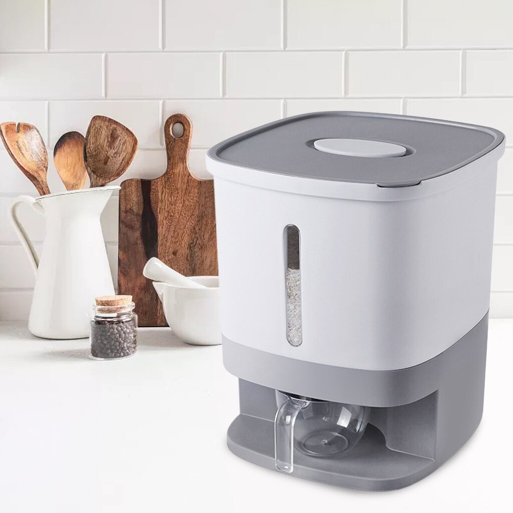 Rice Storage Container Plastic 10kg Multipurpose Cereal Container Bin Bin Dry Food Storage Container: gray