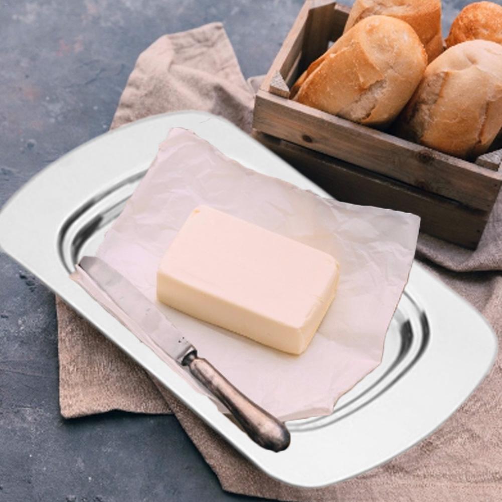 Realand ovalt rustfrit stål smør skålkasse beholder skinnende ost server opbevaringsbakke med let at holde låg