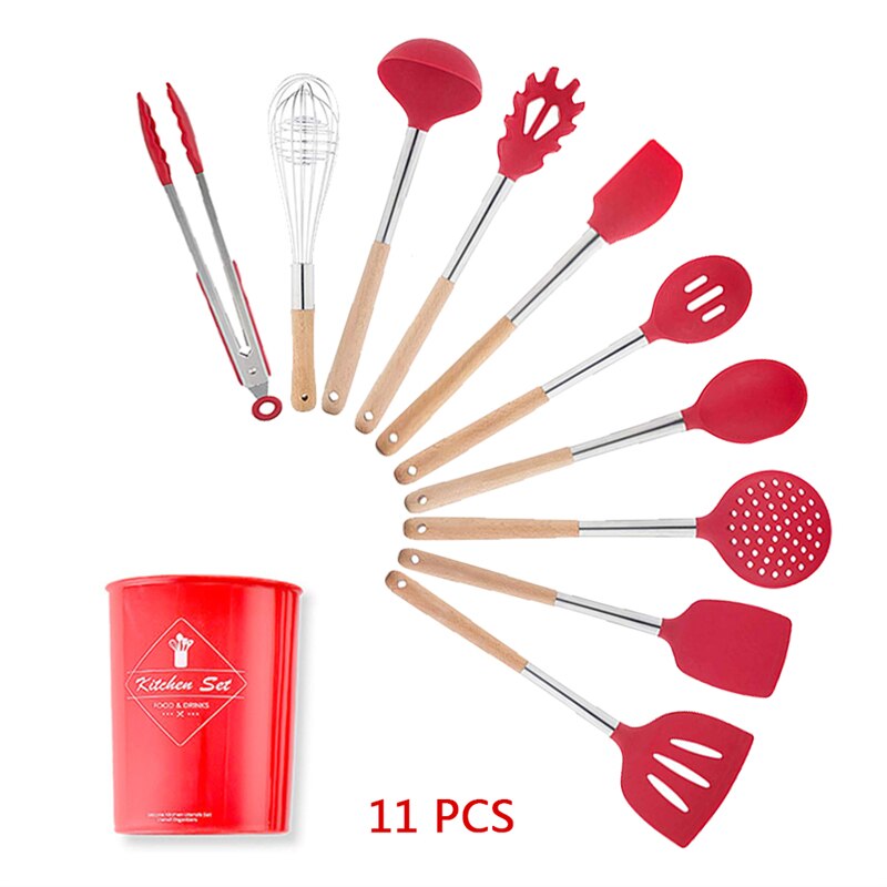 9/10Pcs Kitchen Set- Silicone Utensils Cooking Sets Non-stick Kitchenware Spatula with Wooden Handle Kitchen Tools Accessories: 5