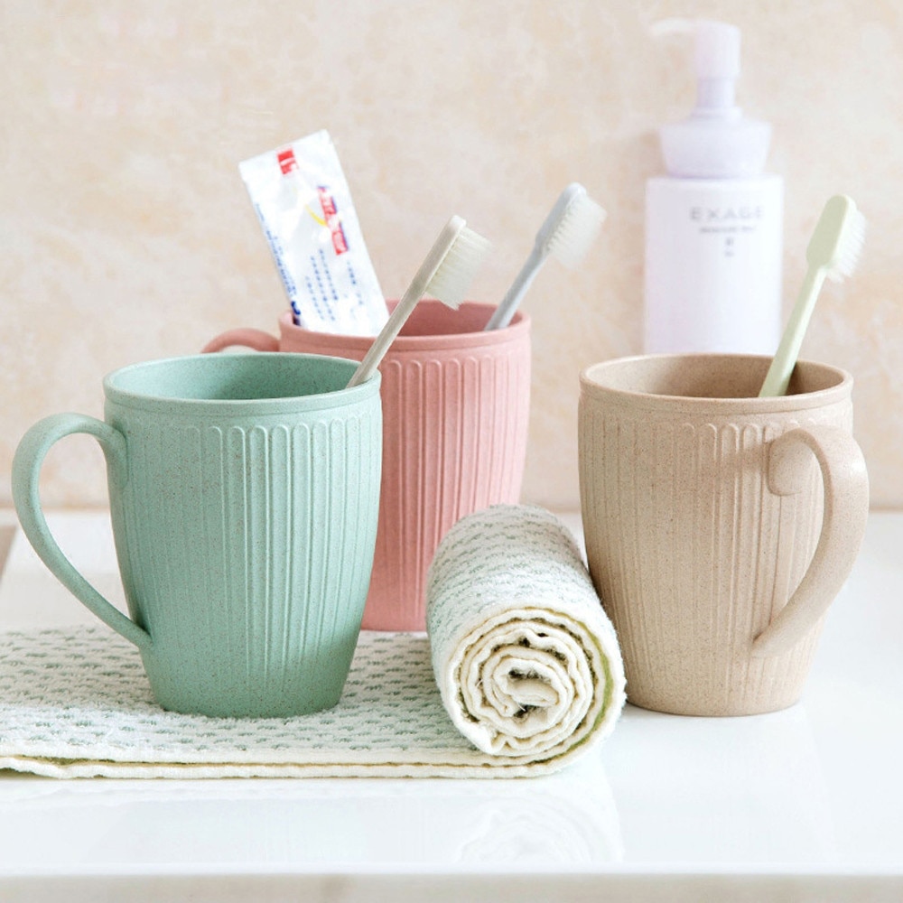 Mug Wheat Straw Mate Cup Brush Teeth Cup Bathroom Tumblers Mouthwash Cup Drinking Water Cup Bathroom Accessories