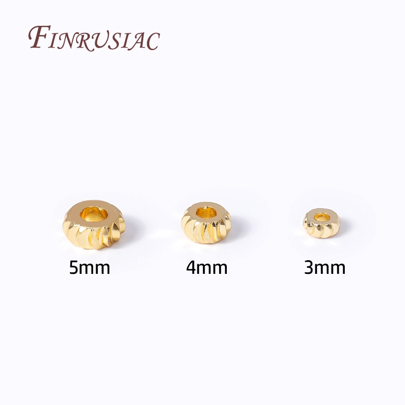 Cuentas de Metal a granel para fabricación de joyas, abalorios de latón chapado en oro de 18K, espaciador corrugado redondo para pulsera, collar, bricolaje,