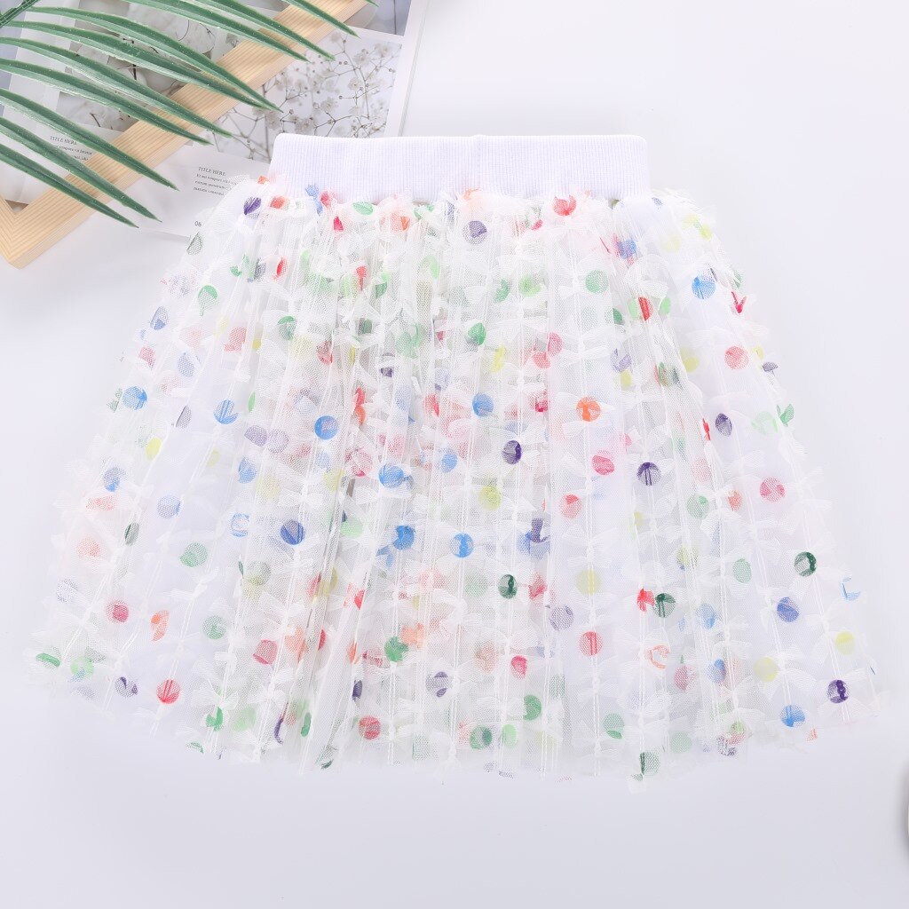 2022 New Baby Girl Clothes Toddler Summer Skirts Infant Rainbow Dots Tutu Kids Cute Mesh Skirt Children Princess Casual Clothing: Mixed / 90cm