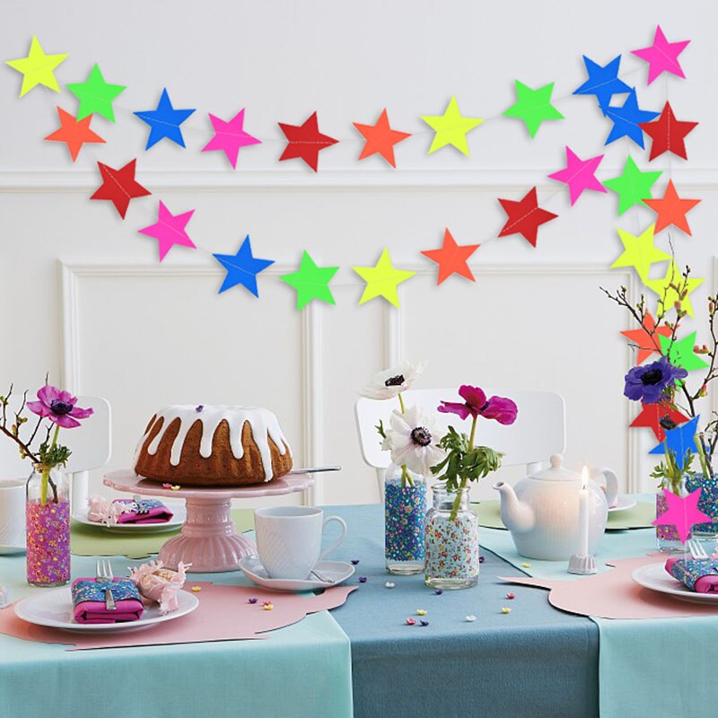 Juego de banderines fluorescentes de feliz cumpleaños, decoración para de cumpleaños, Estrella redonda, guirnalda luminosa, suministros para Baby Shower, 1set