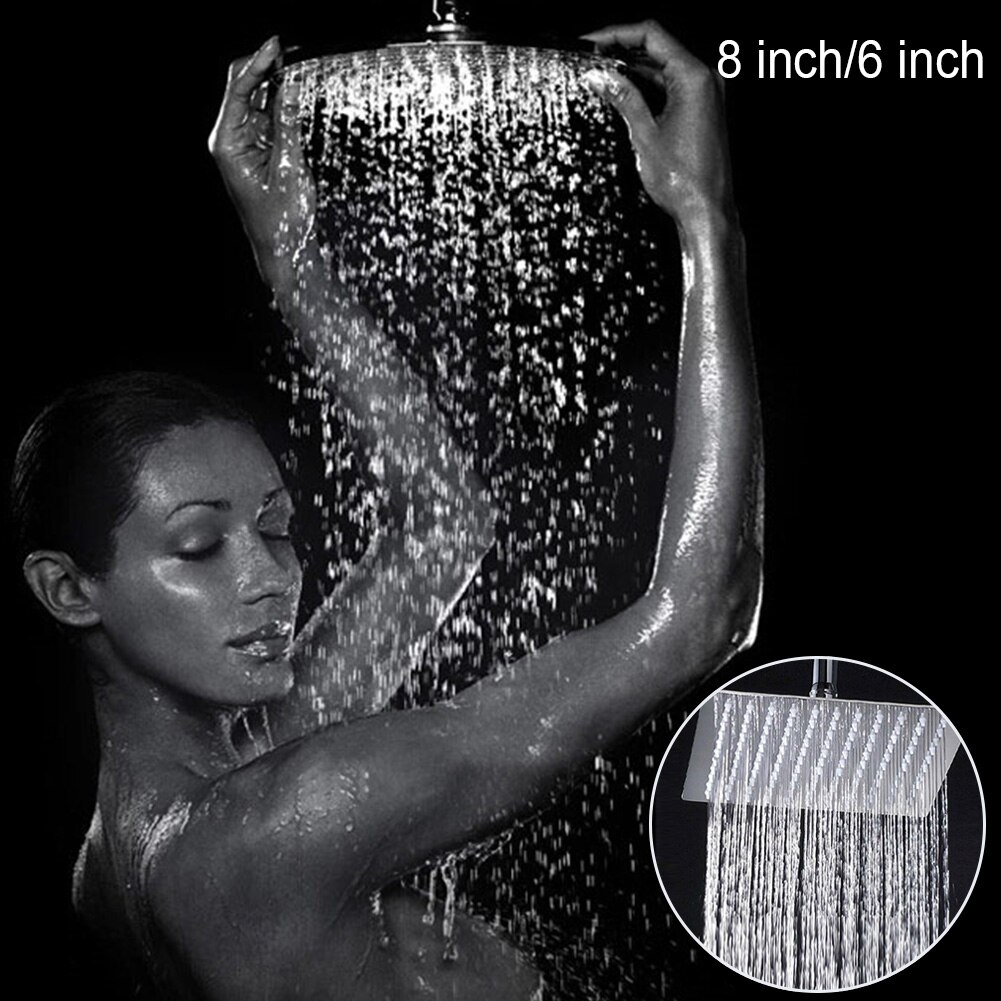 Ultra thin 1/2" Thread 8" Square Stainless Steel Chrome Rain Shower Head Bathroom Shower Accessory
