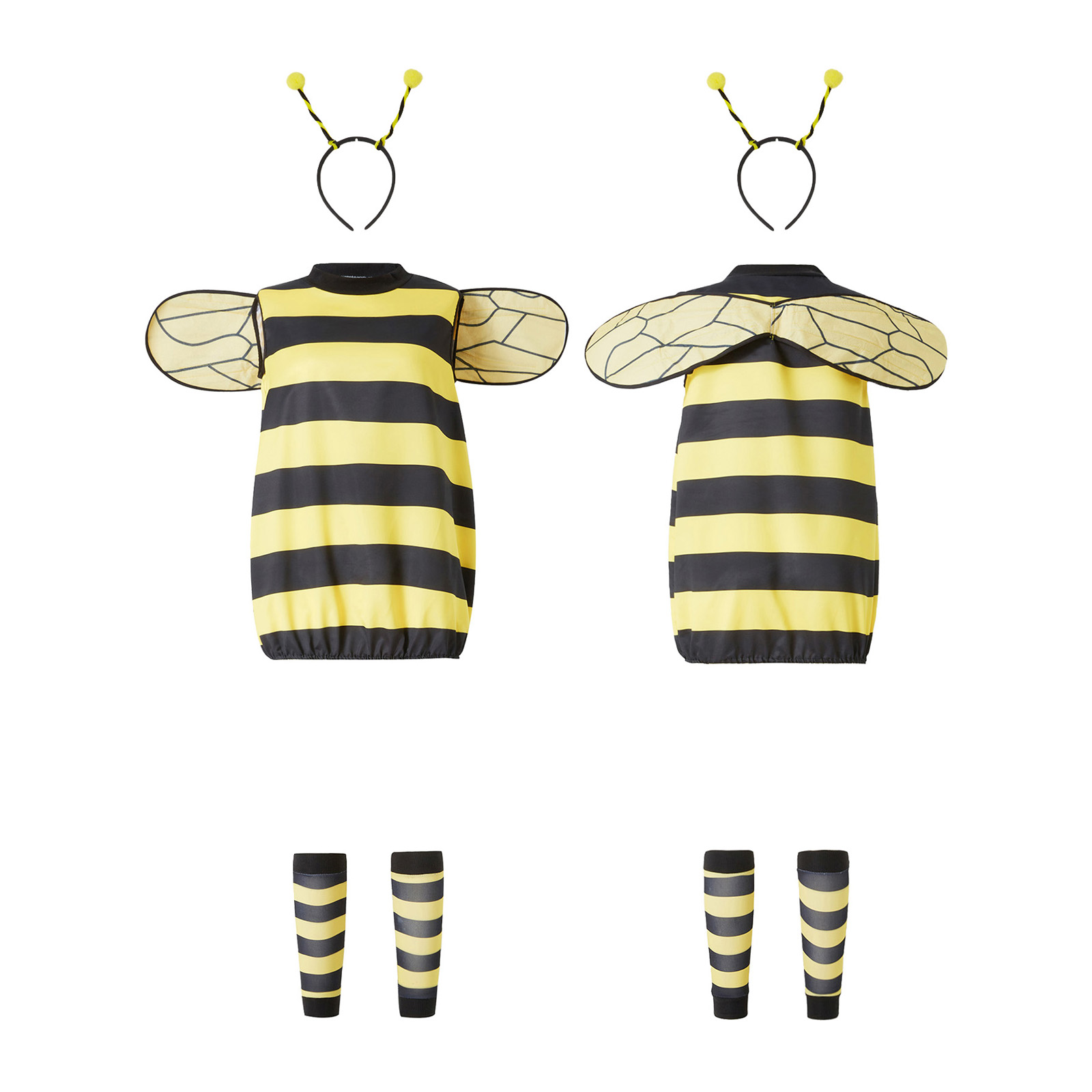 Trajes de abelha para mulheres, fantasia de abelha mel de Halloween para adultos e crianças fantasia de abelha pequena, faixa de cabeça + vestido + asas + aquecedores de pernas