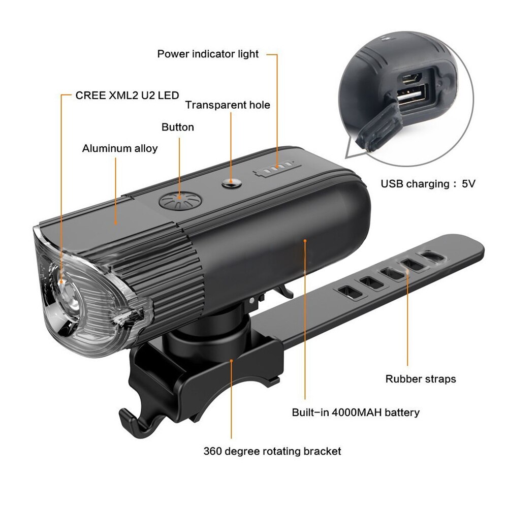 Bike Lights Rechargeable 300 Lumens Bicycle LED MTB Cycling Lights Waterproof Front Headlight Bicycle Flashlight Warning Lights