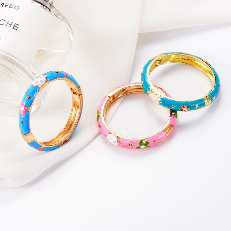 Flower Kitty Bangle Cuff Open Hand Bracelet Manchette For Baby Kids Rose Cute Small Rose Gold Kids Bangles Jewelry