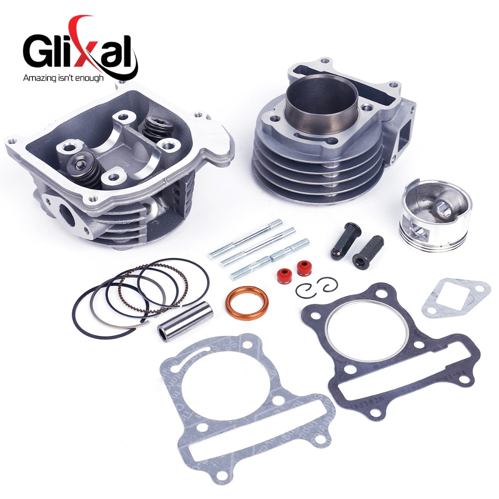 Glixal  gy6 100cc 50mm scooter motor stor boring cylinder genopbygningssæt topstykke assy 4- takt 139 qmb 139 qma knallert  (64mm ventil)