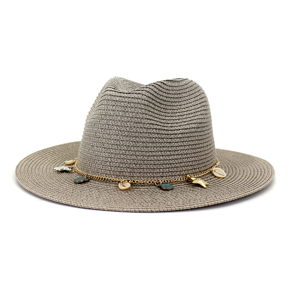 HOAREE-chapeau de Panama blanc pour femmes, chapeau d'été en paille à large bord pour femmes, HatsTravel, Style britannique, flambant neuf: Gris