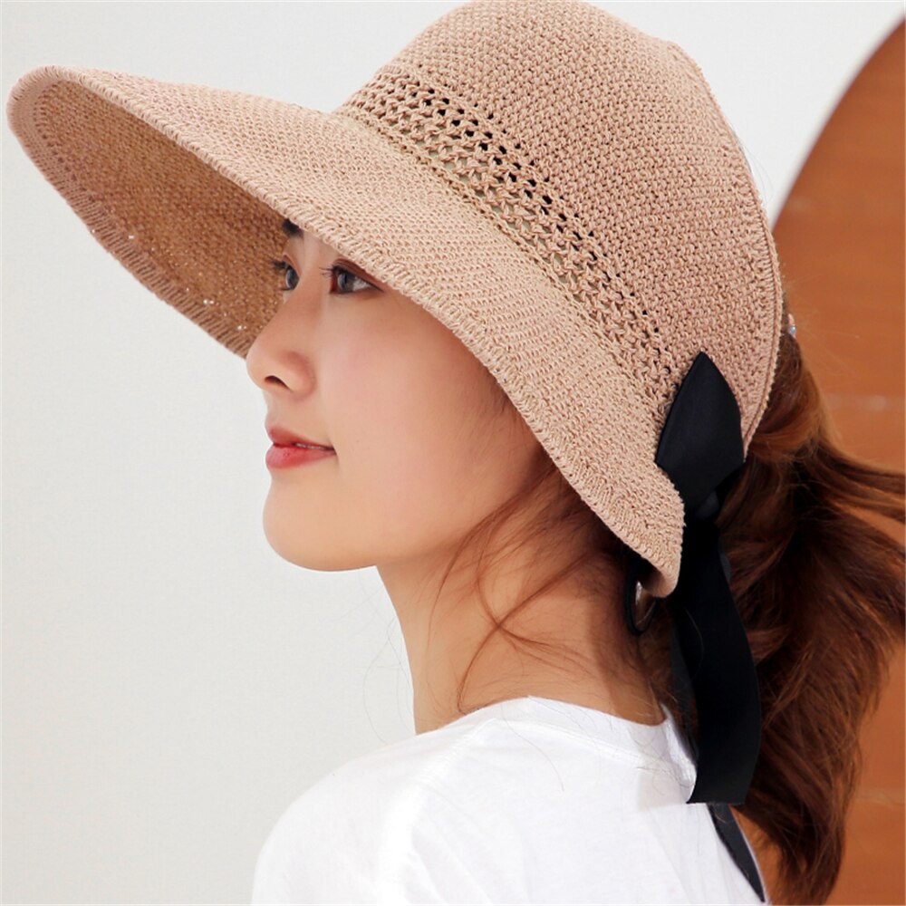 tSun hat foldable straw hat empty top sun hat female summer all-match hat sun hat to cover face outing