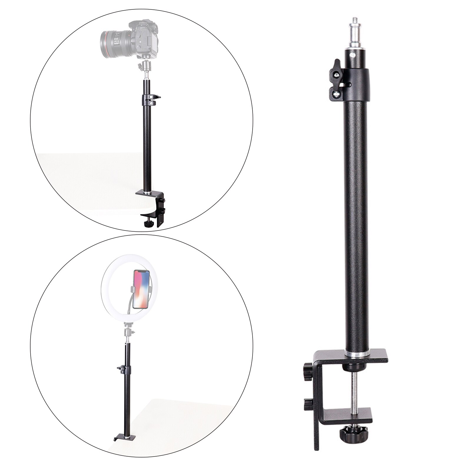 46-74cm Adjustable Tabletop C Clamp Desk Camera Mount Stand with 1/4 Screw for DSLR Camera Ring Light Camcorder Black