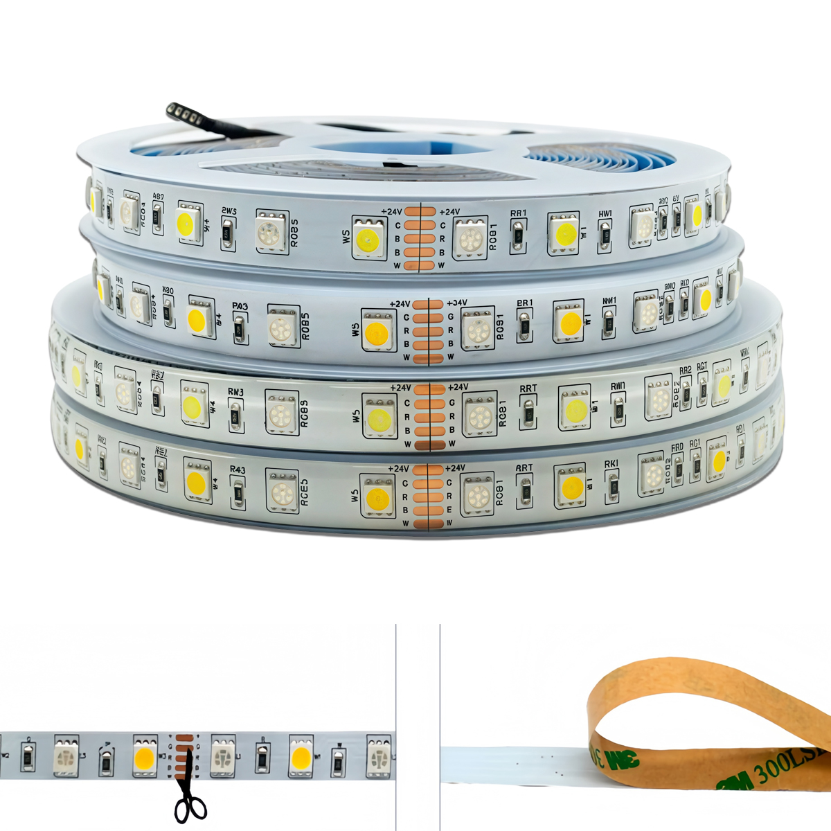 5050 RGB+W LED-Streifen – IP65 silikonbeschichtet, hohe Helligkeit, warmweiß, 12 V/24 V, flexibel Beleuchtung mit Aluminiumkanal