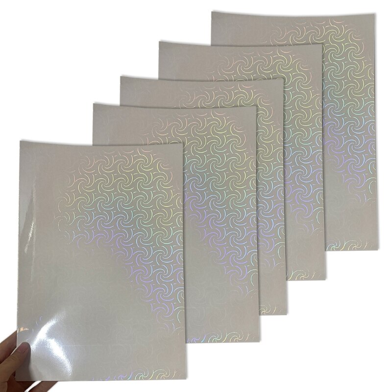 5 ark genomskinlig holografisk overlay laminering vinyl  a4 storlek självhäftande laminat vattentätt vinyl klistermärkepapper: 4