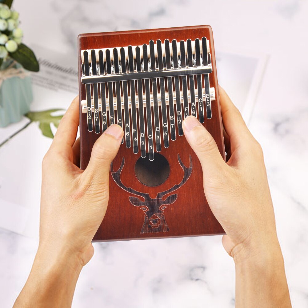 17-Key Kalimba Wood Thumb Piano Set, Mbira Body Instrument, Mahogany, Deer Head Luxury Set, Suitable For Beginners