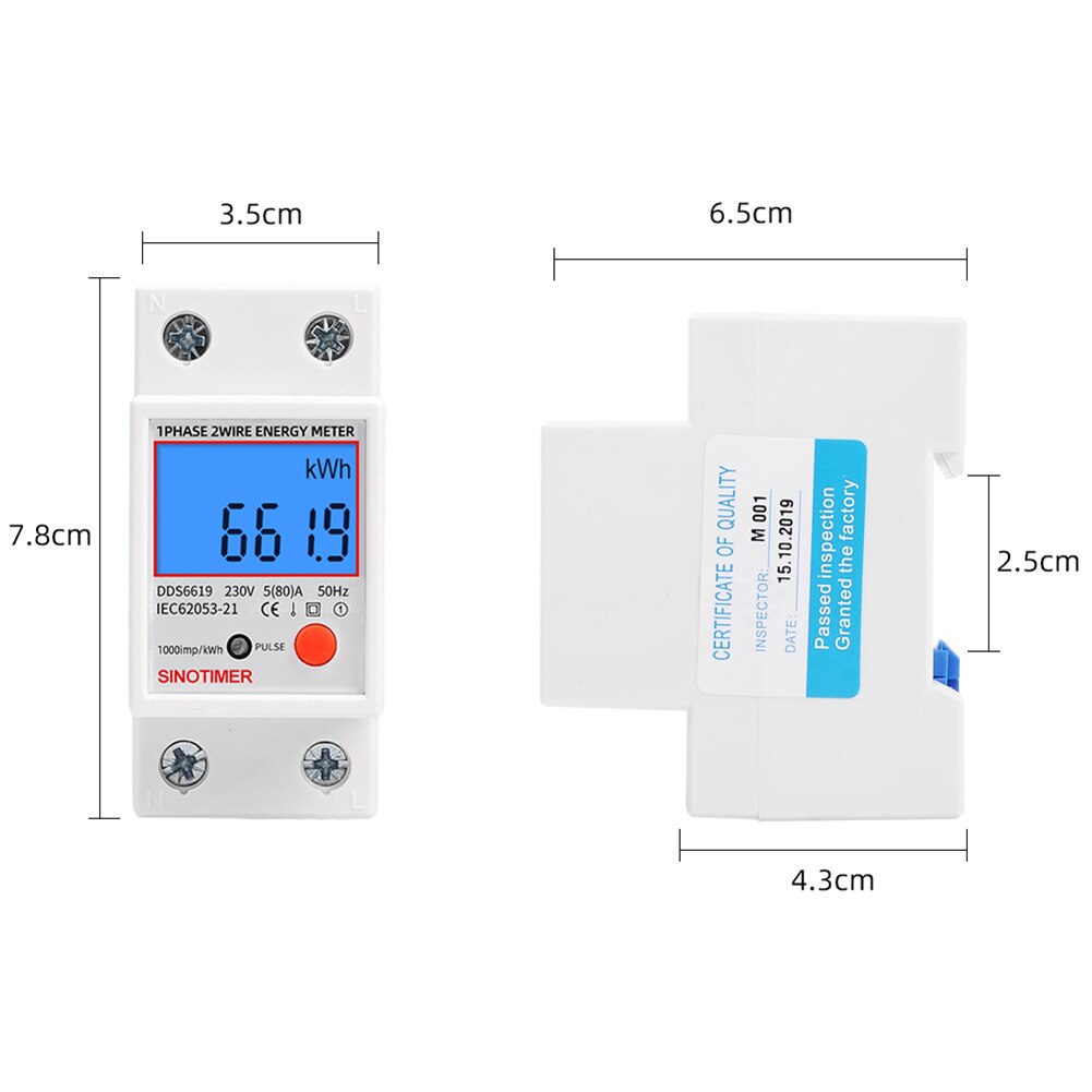 Elektrische Socket Analyzer Din Rail Eenfase Lcd Digitale Stroomverbruik Power Factor Elektrische Energie Ampèremeter Voltmeter: A
