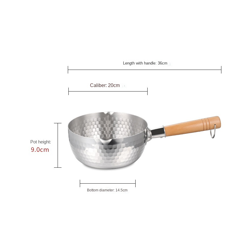 Padella in acciaio inossidabile Padella da neve giapponese Manico in legno Coperchio Pentole per stufato Frittura Wok Pentola per latte Utensili da cucina Pentole pratiche: Rosso