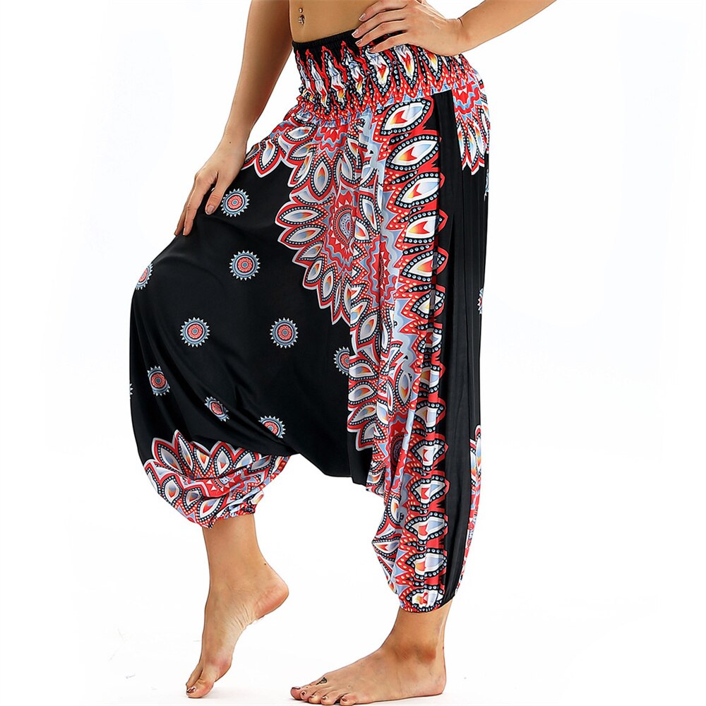 Harem Yoga Broek Voor Vrouwen Hippie Boho Pjs Lounge Strand Print Plus Palazzo Strand Broek: Default Title