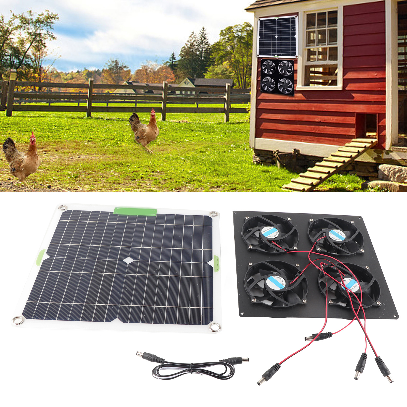 Ventilator op zonne-energie voor luchtcirculatie, waterdicht, eenvoudig te installeren, zonnepaneelventilatorset voor kleine kippenhokken.