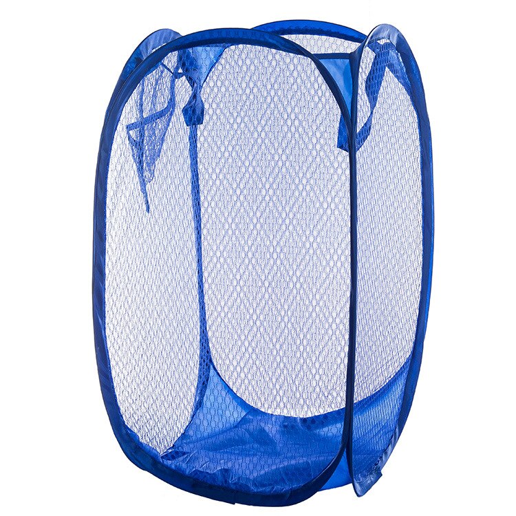 Multi Color Mesh Open Up Washing Laundry Hamper Foldable Net Laundry Basket Household Clothing Organizer Dirty Clothes Basket: Blue