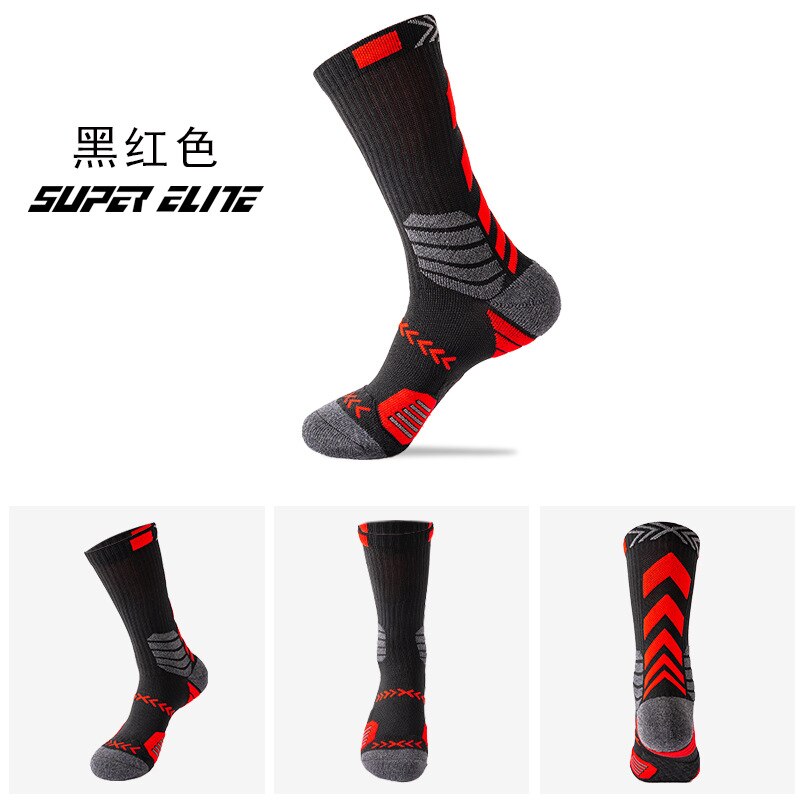 Men's Basketball Sock Cushion Athletic Long Sports Outdoor Socks Free size: Black red