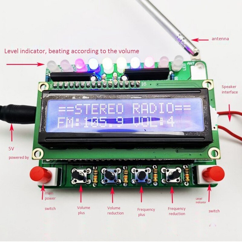 Kit elettronico Radio fai-da-te 51 macchina audio digitale FM a Chip singolo, l&#39;indicatore di livello può essere controllato separatamente