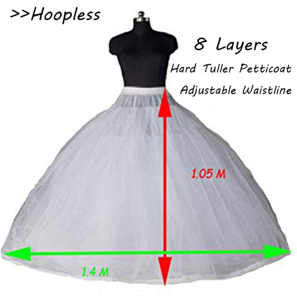 8 Layers Tulle Underskirt Wedding Petticoat Accessories Without Hoops For A Line Wedding Dress Wide Plus Petticoat Crinoline