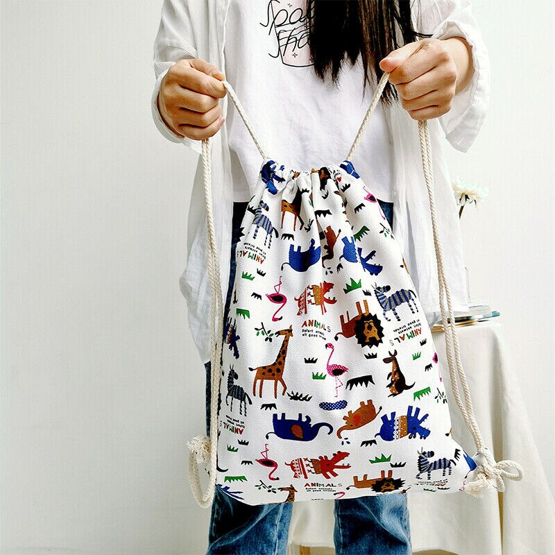 Dames meisjes dierenprint canvas trekkoord schouder messenger rugzak tas grote maat
