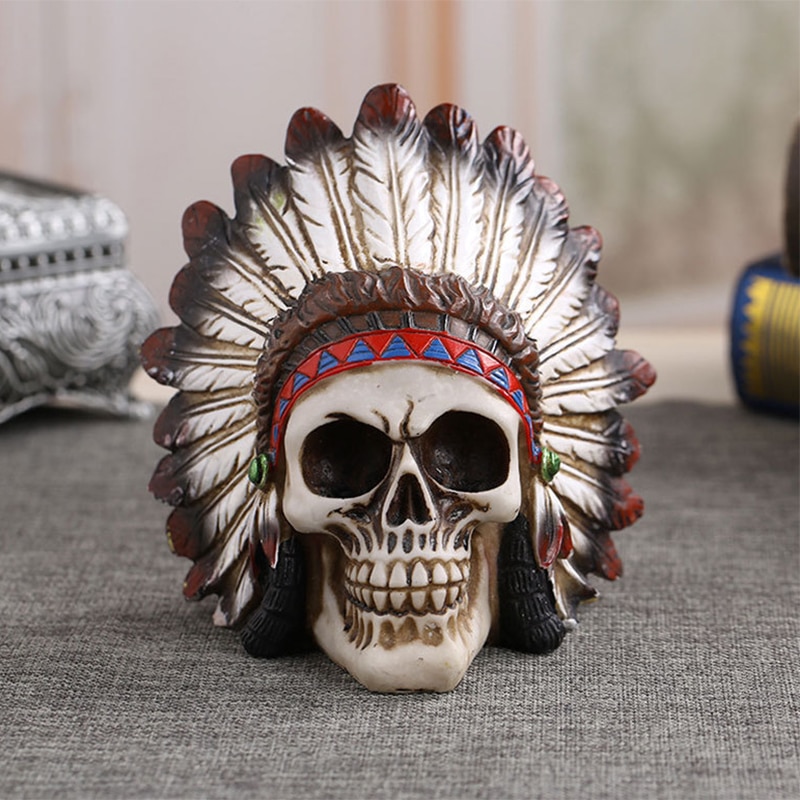 Hars Indian Schedel Sculptuur Halloween Party Decoratie Creatieve Schedel Hoofd Rekwisieten Spookhuis Horror Decor Dier Schedel Standbeeld
