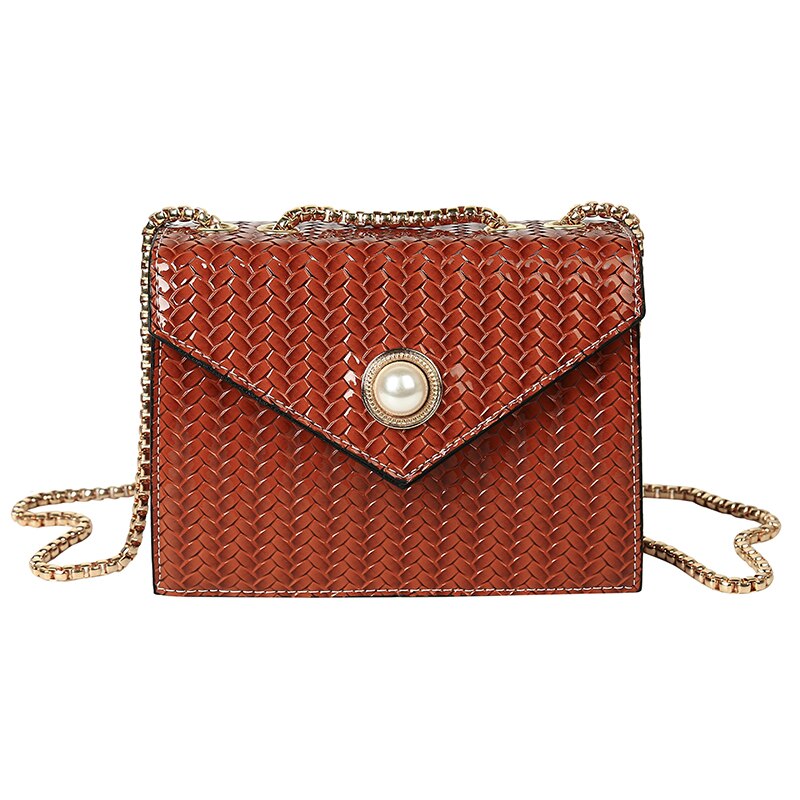 Mini Women's Shoulder Bag Square crossbody bags Party Prom Wedding Envelope bag PU Leather chain shoulder bags: Brown