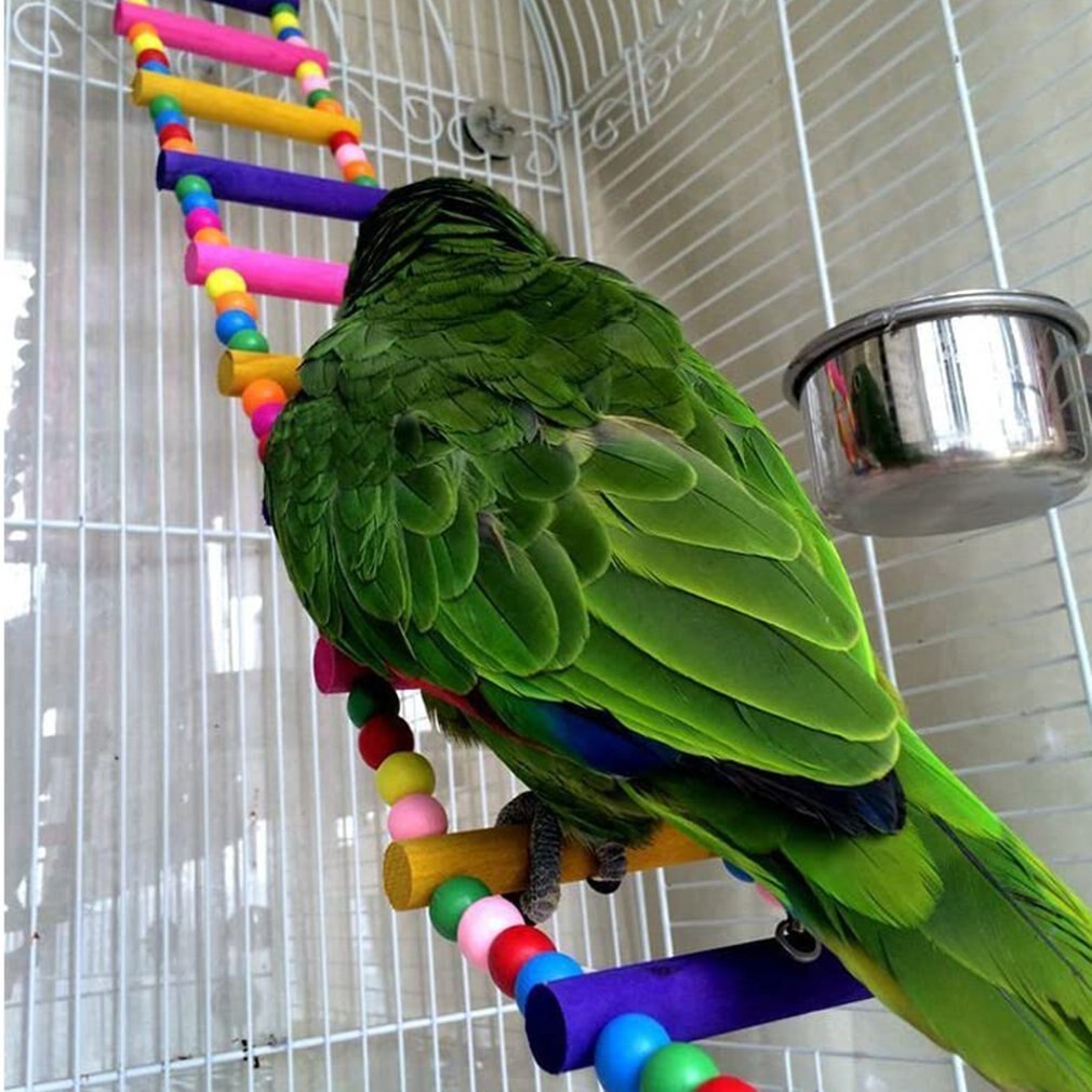 Practical Portable Bird Colorful Swing Wooden Bridge Climbing Ladder Toy 10 Steps Parrot Supplies Chewing Biting Toys