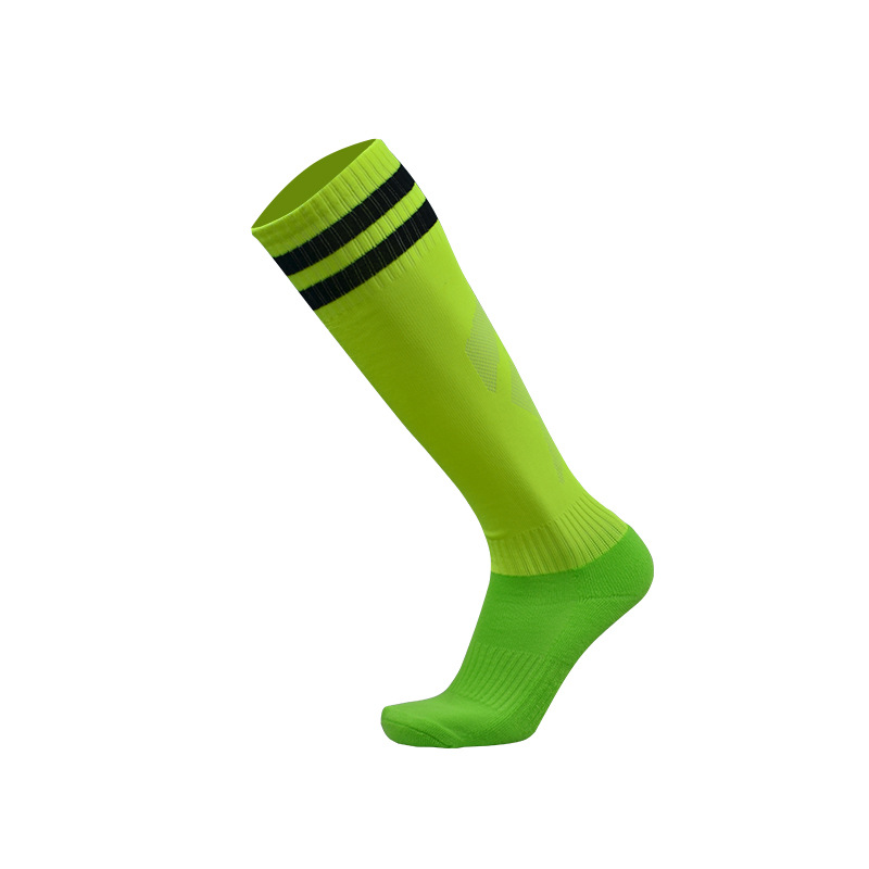 Barreled football socks towel bottom Striped knee stockings Child Men Kids Boys Soccer sock Absorbent sox non-slip movement: green / kids size