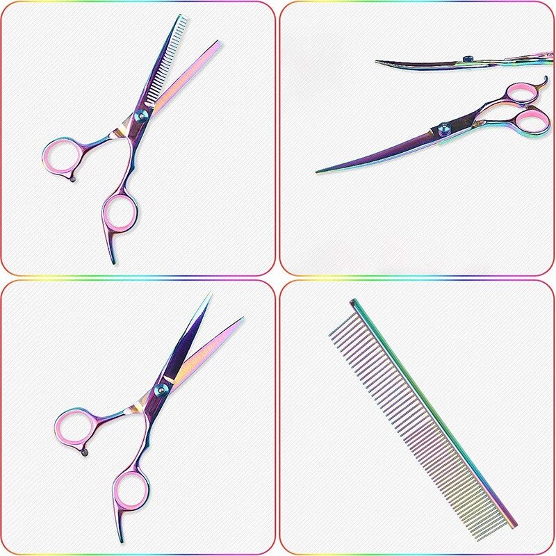 Pet Dog Scissors Fenice For Pets Dog Cat Grooming Shears Hair Cutter Straight Thinning Curved Blade Scissors Comb