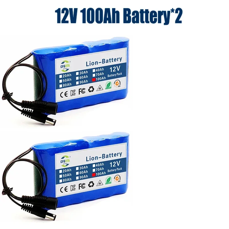 portátil 3S2P 12V 100000 Batería recargable de iones de litio mah, para lámpara LED, batería de respaldo, Etc. + cargador: Gris