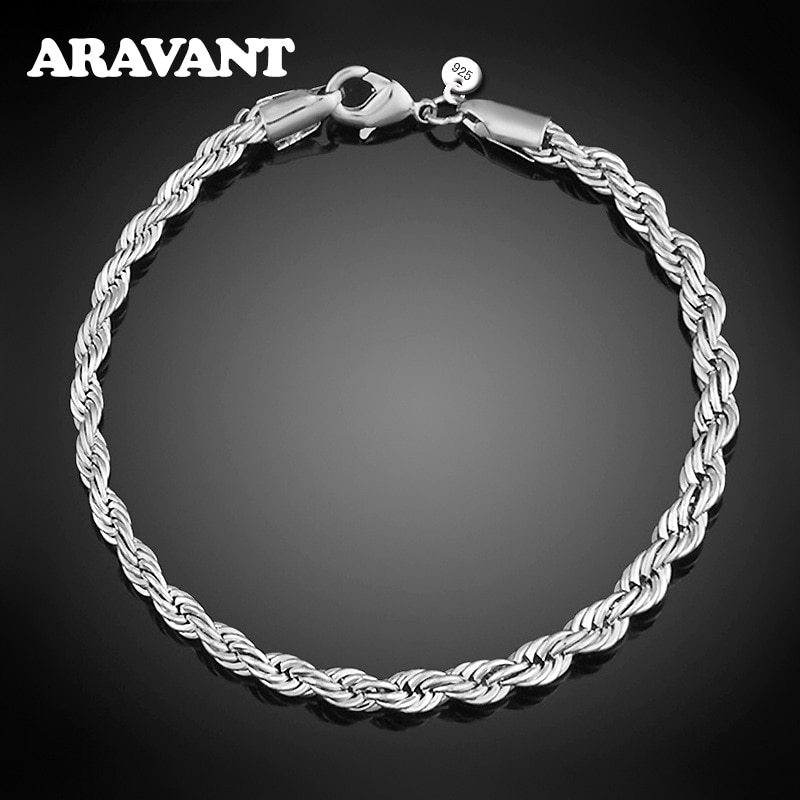 925 Silver 3MM 4MM Twisted Rope Bracelets For Women Link Chain Bracelet Silver Jewelry