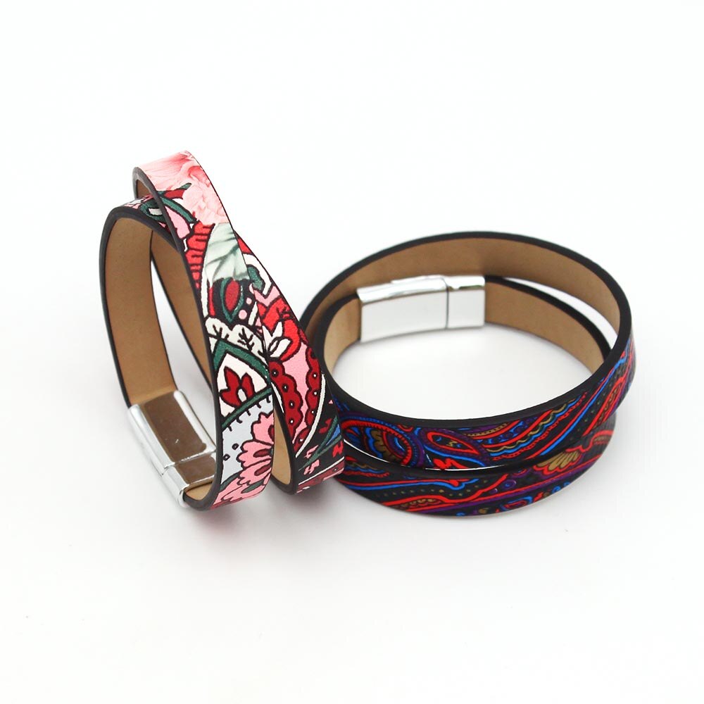 D &amp; D Charm Etnische Vrouwen Geometrische Meisje Trendy Print Wrap Lederen Armbanden Vrouwen Vintage Armband Vrouwelijke Bruiloft Sieraden